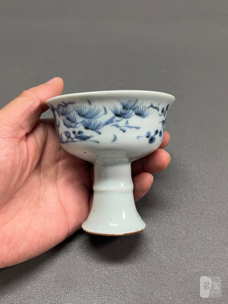 元  青花花卉纹高足杯 - 图4